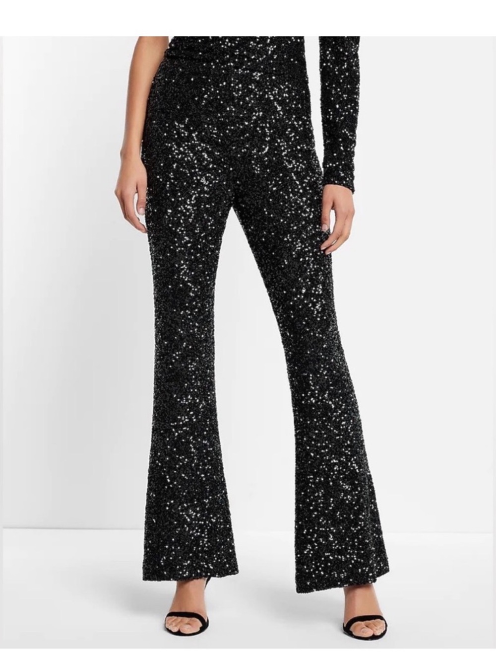 Express Black Sequin Flare Pants